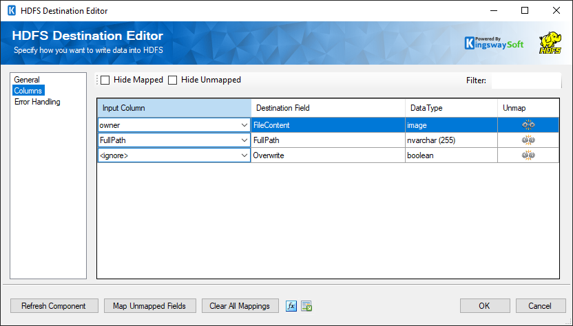 HDFS Destination Editor